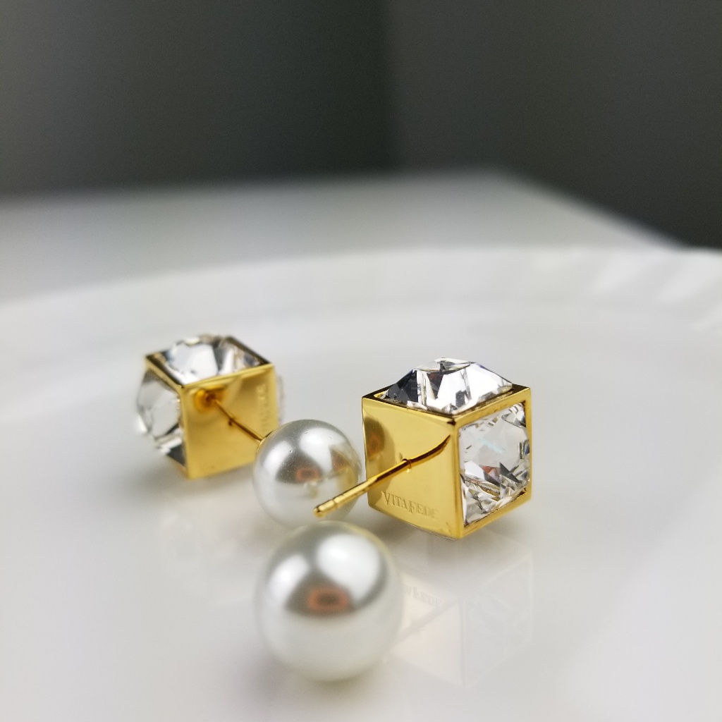 Vita Fede Double Cubo Gemma Pearl Earrings